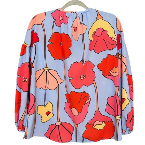 Crosby by Mollie Burch Floral Pop Art Blouse XS Multicolor Poppy Print Button - Picture 6 of 6